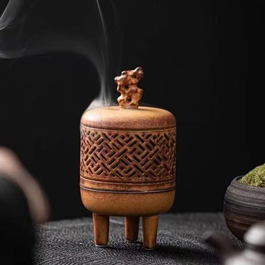 《静尘》太湖石三足香炉 仿古西珊瑚石盘香炉